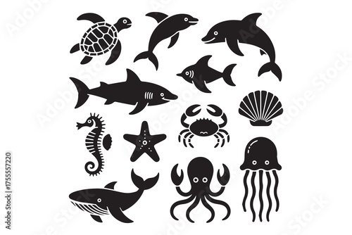 Sea Animals Silhouette Illustration Vector