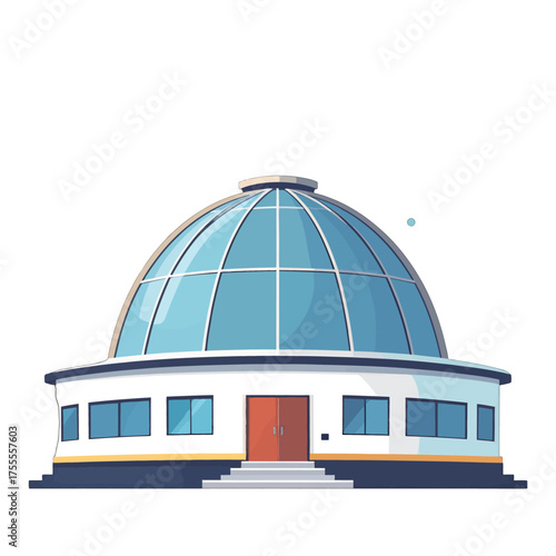 Pixel Art Dome Building With White Walls And Blue Glass Dome At Daytime