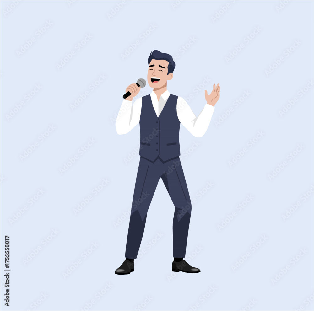 Fototapeta premium Male Singer Performing on Stage with Microphone