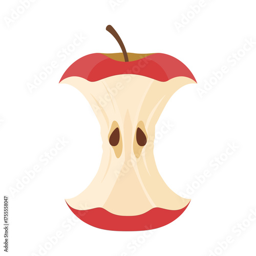 Cartoon vector illustration of an eaten red apple core.