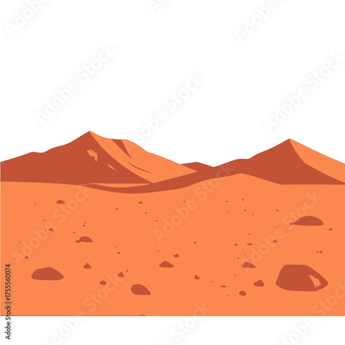 Minimalist Mars Landscape Pixel Art with Orange Ground and Mountains under a White Sky Pixelated Scenery Rocky Terrain Digital Art Pixelated Design