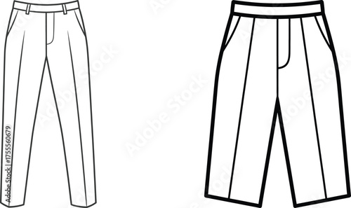Fashion sketch of two types of pants showing different styles and silhouettes