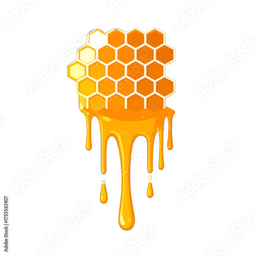 Golden Honeycomb Drips on White Background Vector Illustration with Glossy Texture and Bright Colors for Sweet Food and Natural Product Concepts
