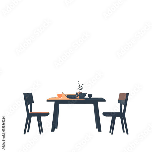 Minimalist Pixel Art Dining Table With Two Chairs Flat Style Vector Illustration on White Background