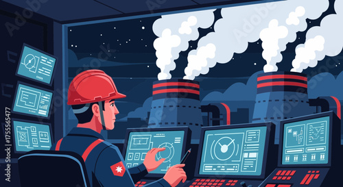 Industrial Control Room Monitoring Emissions and Optimizing Plant Performance