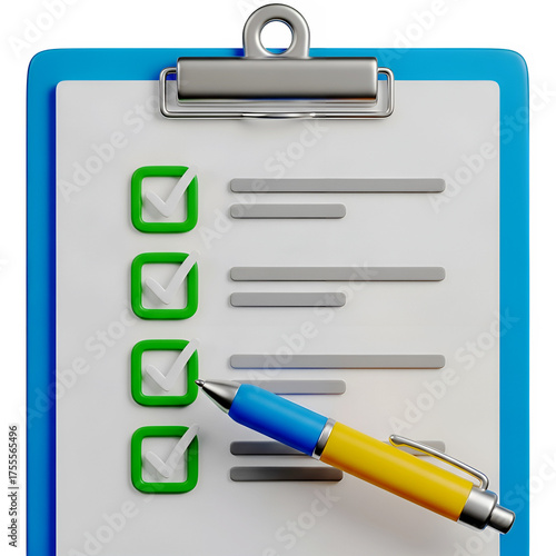 3d icon of clipboard with checklist and pen isolated on transparent background the concept of completing tasks, goals, and planning vector illustration of a clipboard