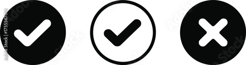 Graphic Icons of Black and White Check Marks Symbolizing Positive Confirmation and a Black X Symbolizing a Negative Confirmation and Opposition