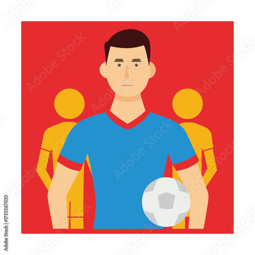 Soccer Player with Ball and Teammates football sport