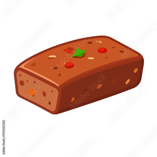 Brown Rectangular Loaf Topped with Red Pepper Flakes and Green Herb Against White Background