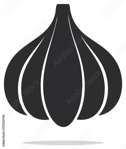 Dramatic garlic bulb silhouette with defined sections ideal for ingredient or cooking themed designs and food illustrations