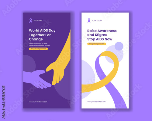 World AIDS Day Vertical Banner Template with Cartoon Hand Drawn Style Illustration