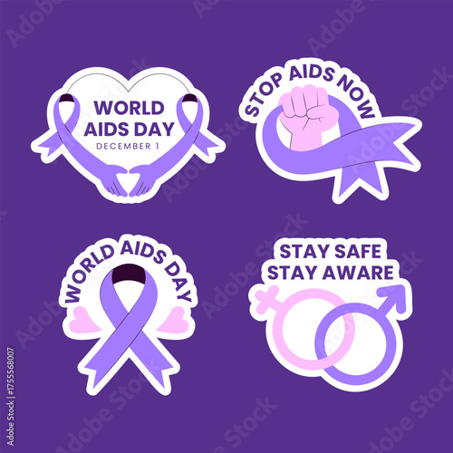 Label Design of World AIDS Day Flat Cartoon Hand Drawn Illustration Template