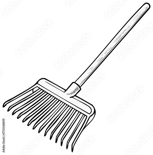 Black and White Illustration of a Garden Rake
