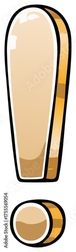 Shiny Golden Exclamation Mark in a Bold Cartoon Style Illustration