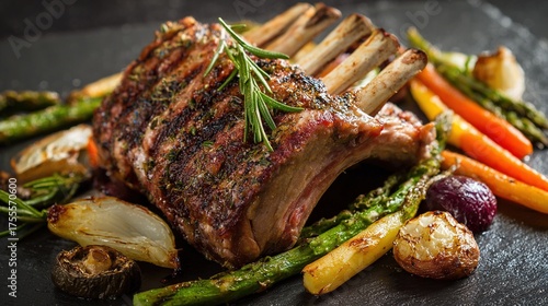 Grilled rack of lamb with vegetables