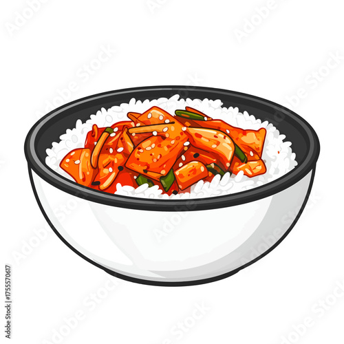 Pixel Art Bowl of Kimchi on Rice in White Background