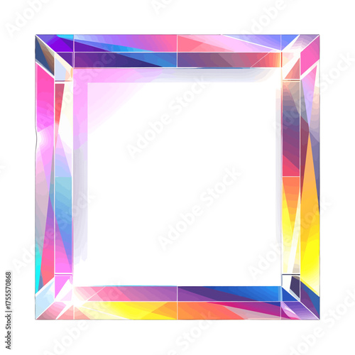 Prism Frame Holographic Square with Vibrant Colors and Geometric Facets Isolated on White Background for Modern Graphic Design