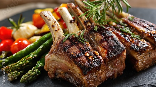 Grilled rack of lamb with vegetables