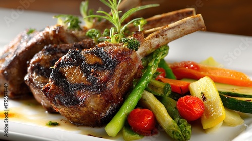 Grilled rack of lamb with vegetables
