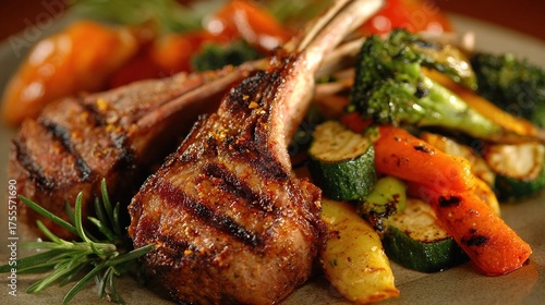 Grilled rack of lamb with vegetables