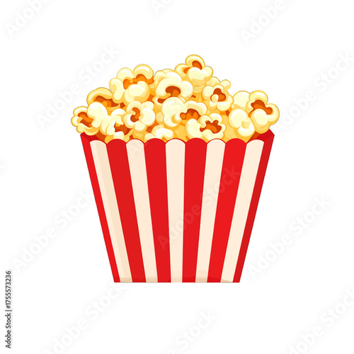 Popcorn Filled Red And White Striped Container On A White Background