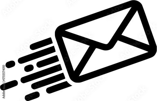 Fast email sending line icon depicting a message envelope with motion trails, representing speed and delivery.