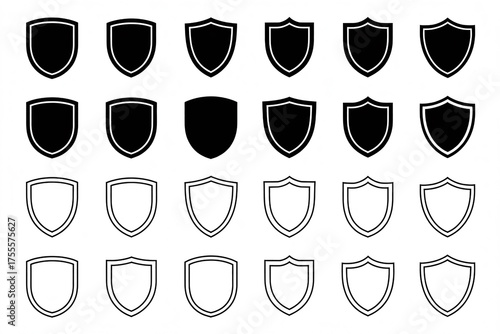 Collection of black and white shield icons in various styles