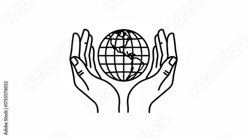 Hands holding planet earth icon isolated on white background