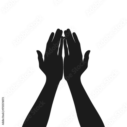 Black Hands Silhouette on White Background Hands Raised in Supplication Offering Holding Welcoming Gestures Palms Upward Praying Gesturing Clean Simple Graphic Design