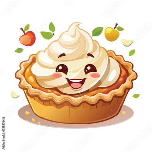 Smiling pie with whipped cream and apples