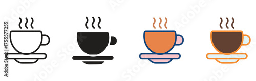Cup of coffee icon set. Cups of coffee tea collection. Hot drink icon. Disposable cup. Cup coffee with steam.  vector illustration.