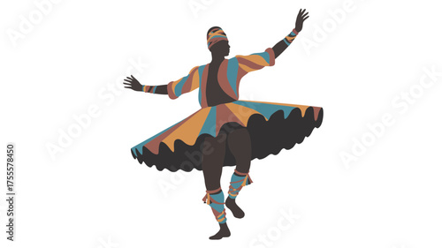 Vibrant dancer in colorful traditional costume spins joyfully