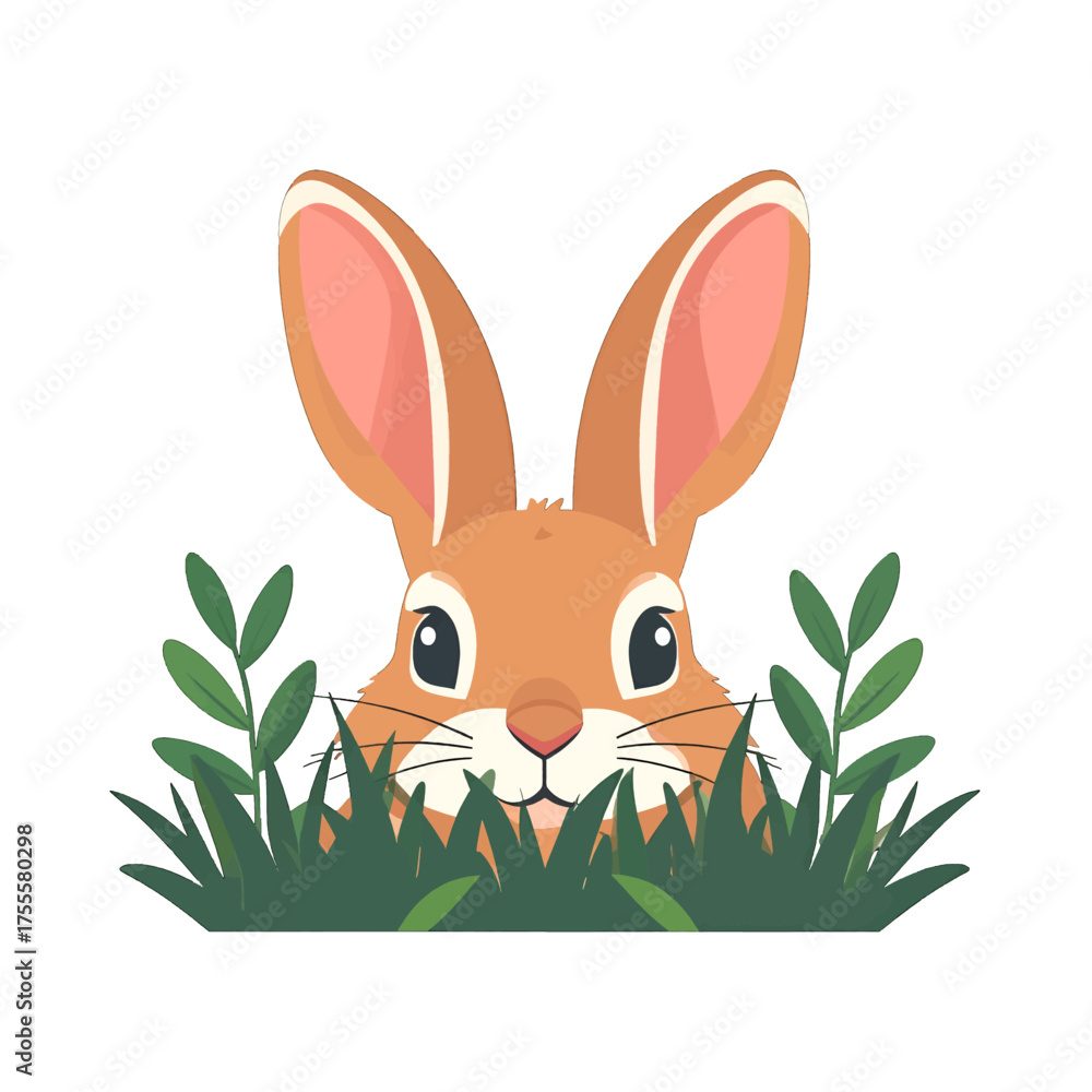 Obraz premium Cute Orange Rabbit Peeking from Green Grass Pixel Art on White Background