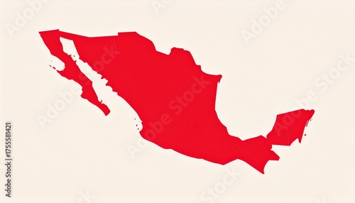 Detailed Red Silhouette Map of Mexico on an Off-White Background, Minimalist Mexico Outline with a Textured Feel and Simple Color Palette