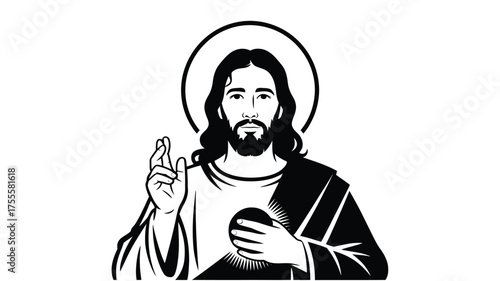Serene depiction of Jesus Christ with a halo, offering a blessing