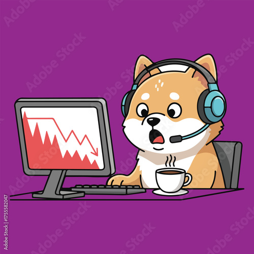 Shiba Inu Dog Shocked by Market Crash on Computer Screen