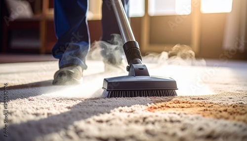 Effective Carpet Cleaning with Powerful Vacuum, Removing Dirt and Stains from a Shaggy Rug