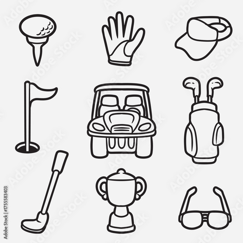 set of golf with outline style good for icon, symbol, element design, coloring book, etc