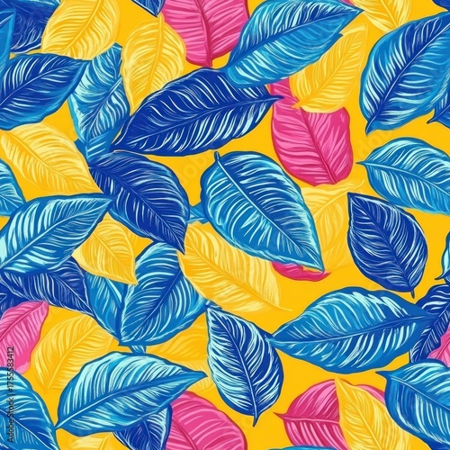 Bright tropical leaf pattern, colorful seamless botanical design.
