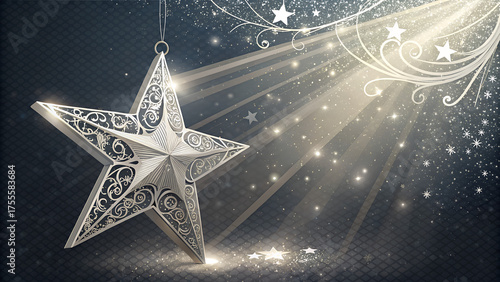 Elegant Silver Star Emitting Faint Beams of Light