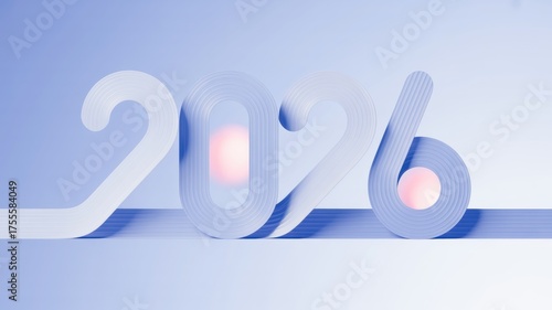 Stylized 2026 number design layered paper cut effect perfect for new year greetings and modern graphic design projects
