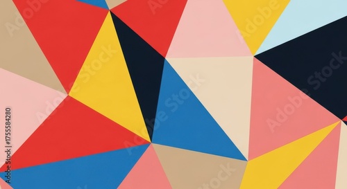 Geometric low poly background with colorful triangles, abstract mosaic pattern in red blue yellow and pink, modern artistic texture for creative web design projects and digital wallpapers.