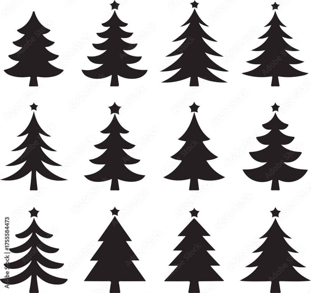 Obraz premium Merry Christmas tree icon set on gray background vector illustration flat design