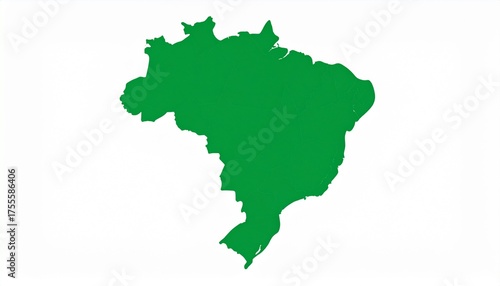Vibrant Green Silhouette Map of Brazil Against White Backdrop