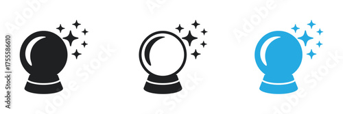 Discover magical crystal ball icons for fortune telling and future prediction projects,Collection of crystal ball icons isolated on white background for fortune telling