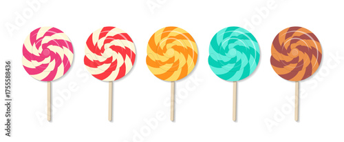 Hard Candy Sticks Vector Set. Collection of Sweet Drop Candies, Lollipops, Sugar Caramel. 