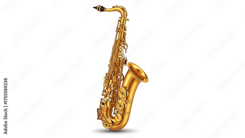 Naklejka premium Golden Alto Saxophone Musical Instrument with Shiny Finish on White Background