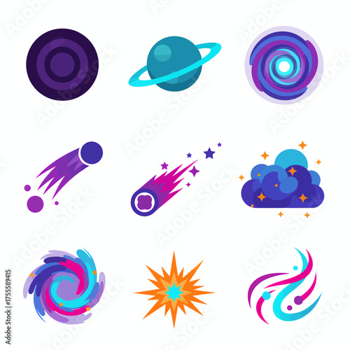 Explore the cosmos with vibrant space icons, perfect for adding a modern, dynamic touch to science projects, astronomy resources, and futuristic branding
