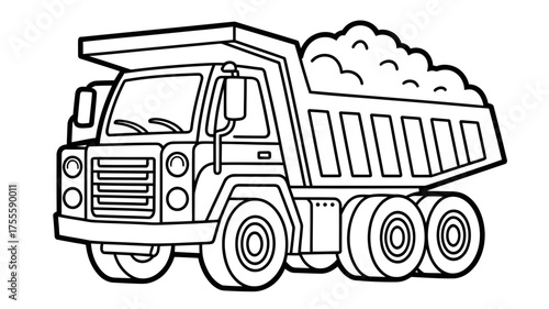 Outline illustration of a heavy-duty dump truck loaded with dirt, ready for construction.