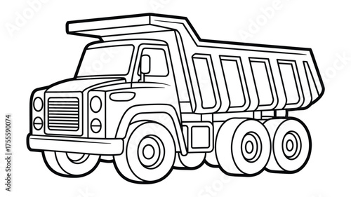 Simple outline illustration of a heavy duty dump truck on a white background